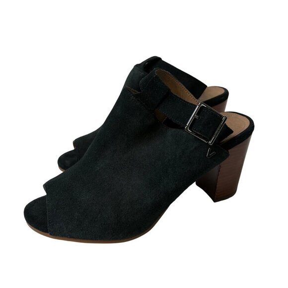 Vionic Kaia Women's Black Suede Block Stacked Heel Sandal Peep Toe Size 9.5 - Picture 2 of 9